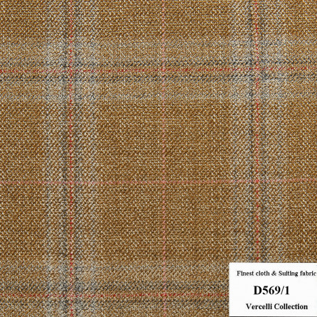 D569/1 Vercelli CVM - Vải Suit 95% Wool - Nâu Caro Xanh